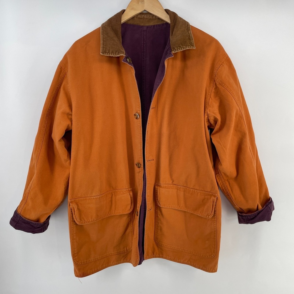 Vintage Barn Coat Chore Jacket Women XL Canvas Corduroy Collar Reversible Preppy - Picture 14 of 16